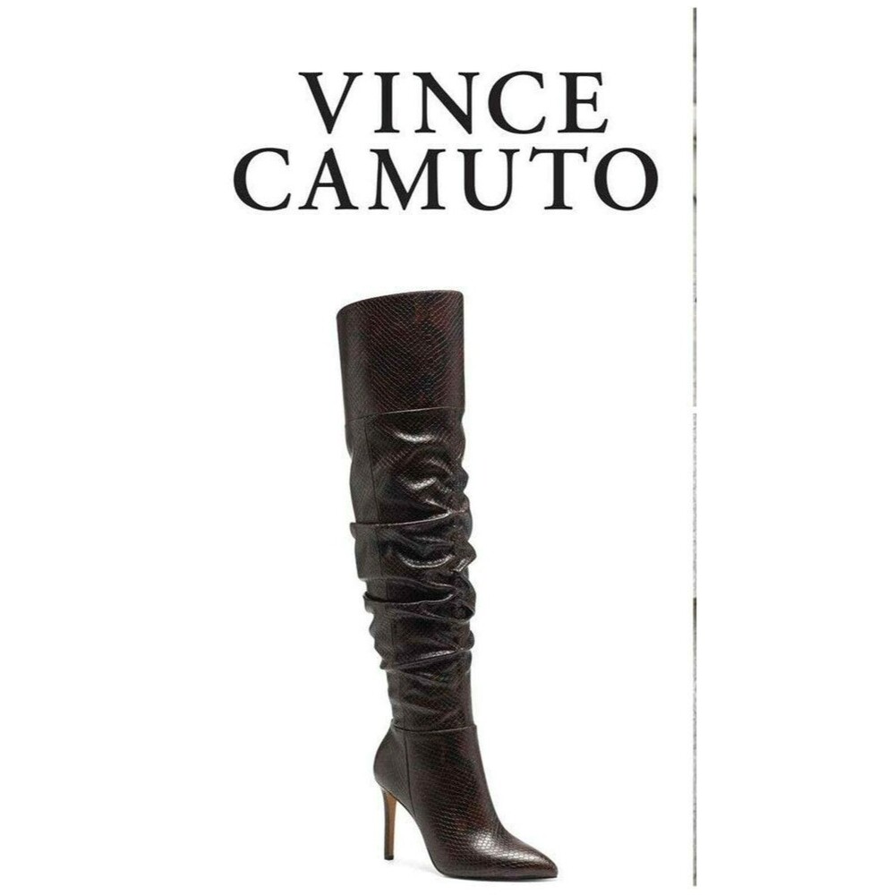 Vince Camuto “Kentelli” Ruched Over The Knee Heeled Boot Snakeskin Size 8